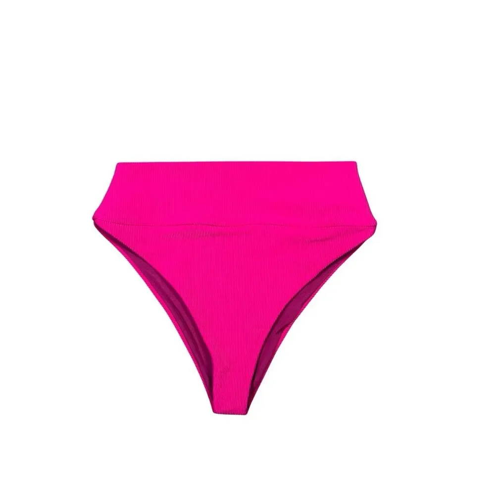 beach riot Highway Bottom Bright Fuchsia high waisted ribbed swimwear S summer